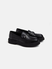 Genuine leather moccasin high bottom with accessory - BLACK