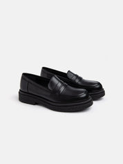 Real leather moccasin high bottom - BLACK