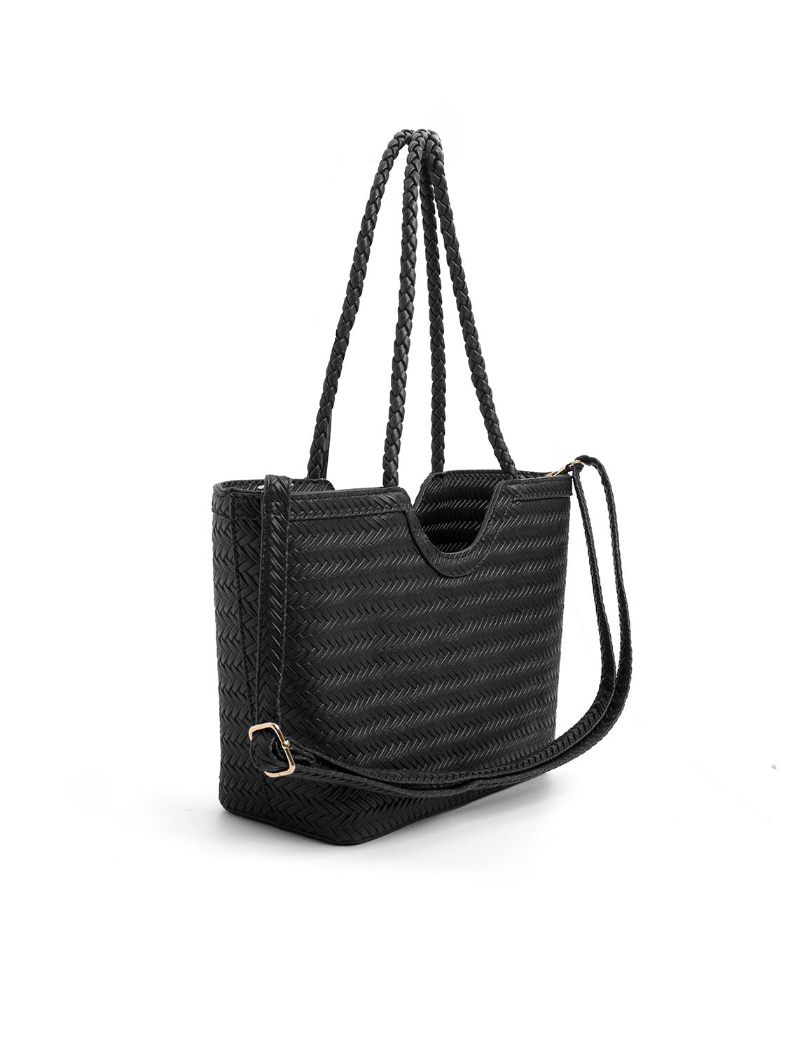 Borsa con pochette intrecciata media - NERO