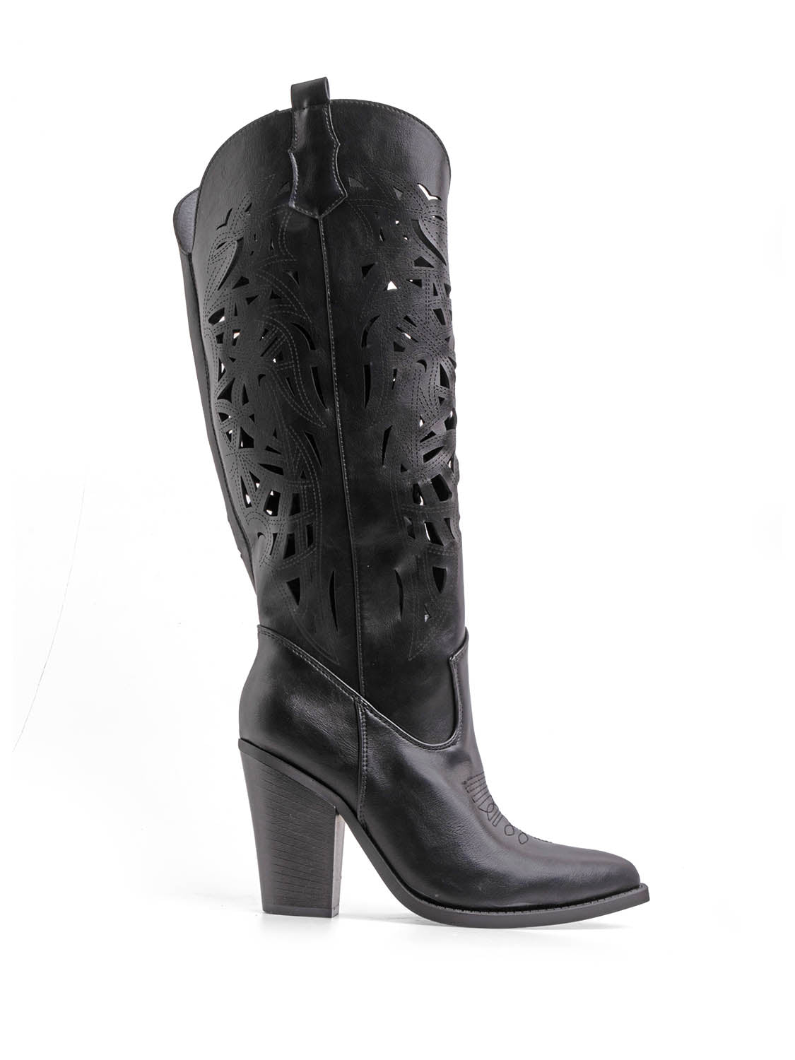 Texano traforato con gambale alto - NERO