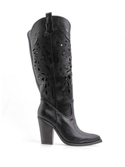 Texano traforato con gambale alto - NERO