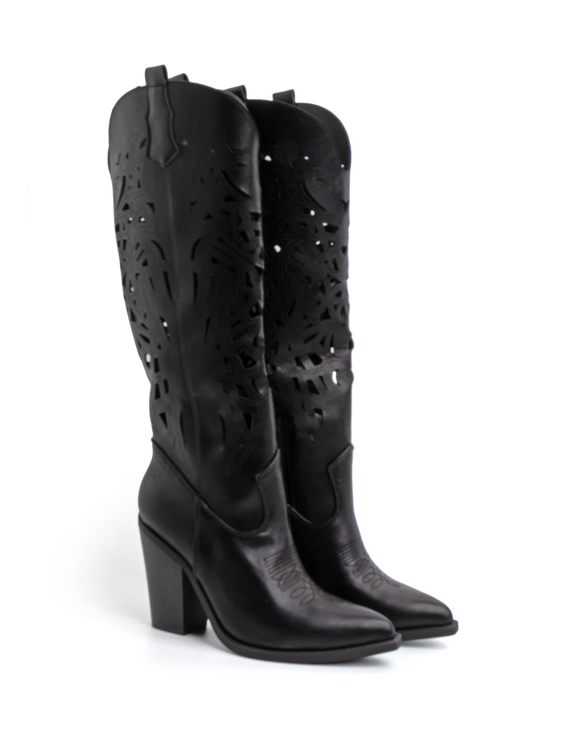 Texano traforato con gambale alto - NERO