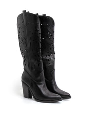 Texano traforato con gambale alto - NERO