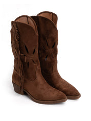 Texano traforato con frange - MARRONE