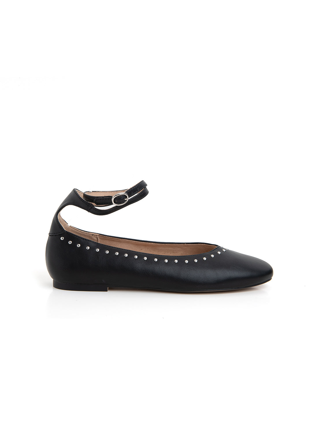 Ballerina con cinturino alla caviglia e microborchie - NERO