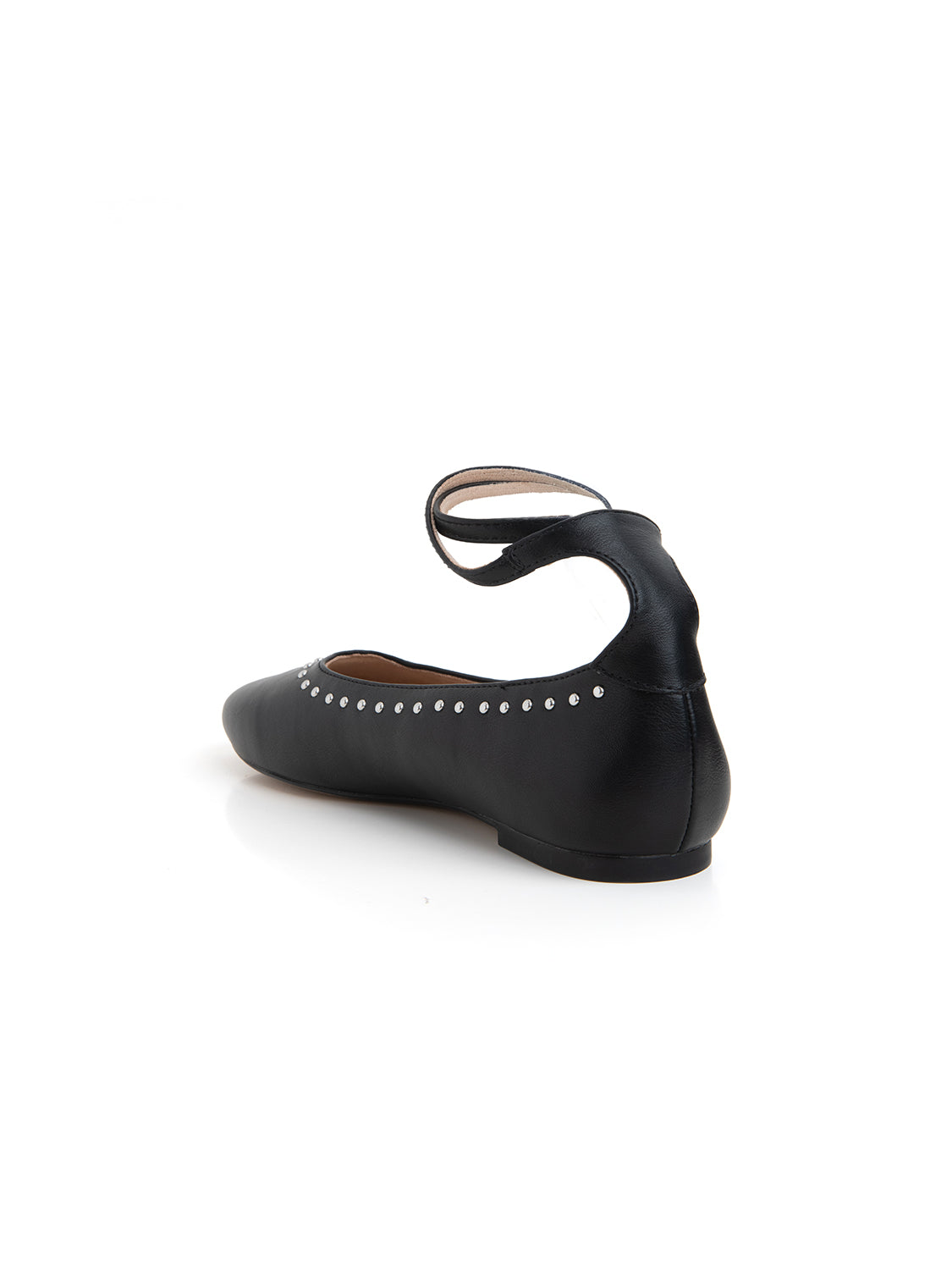 Ballerina con cinturino alla caviglia e microborchie - NERO