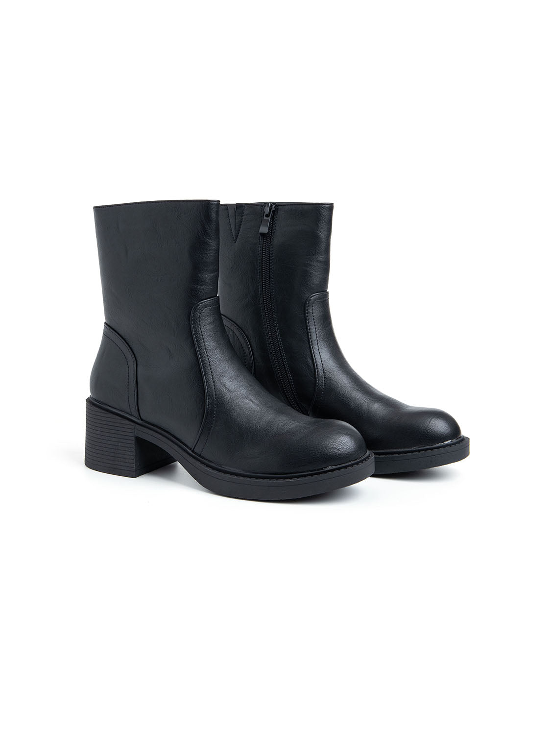 Stivaletto liscio con tacco - NERO