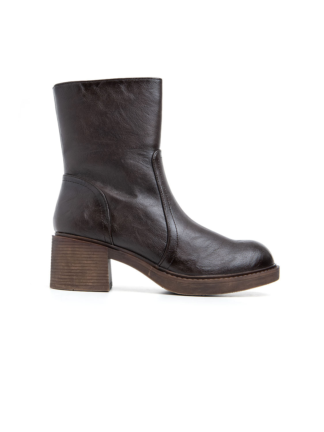 Stivaletto liscio con tacco - MARRONE