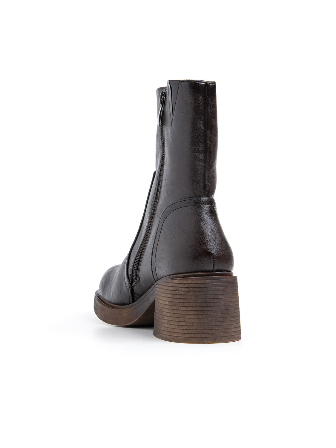 Stivaletto liscio con tacco - MARRONE