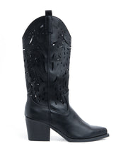 Texan with high perforated shaft - BLACK