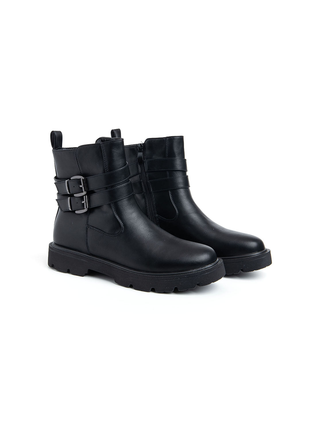 Stivaletto con doppia fibbia laterale - NERO