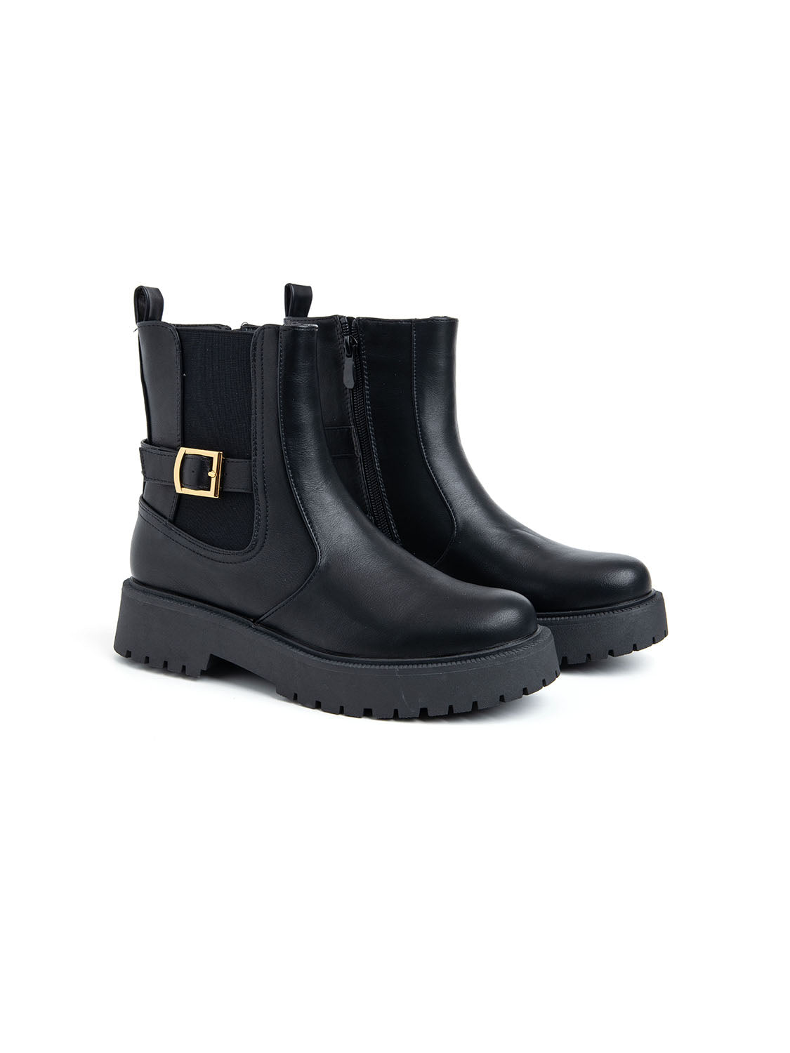Stivaletto con fibbia e fondo carro-armato - NERO