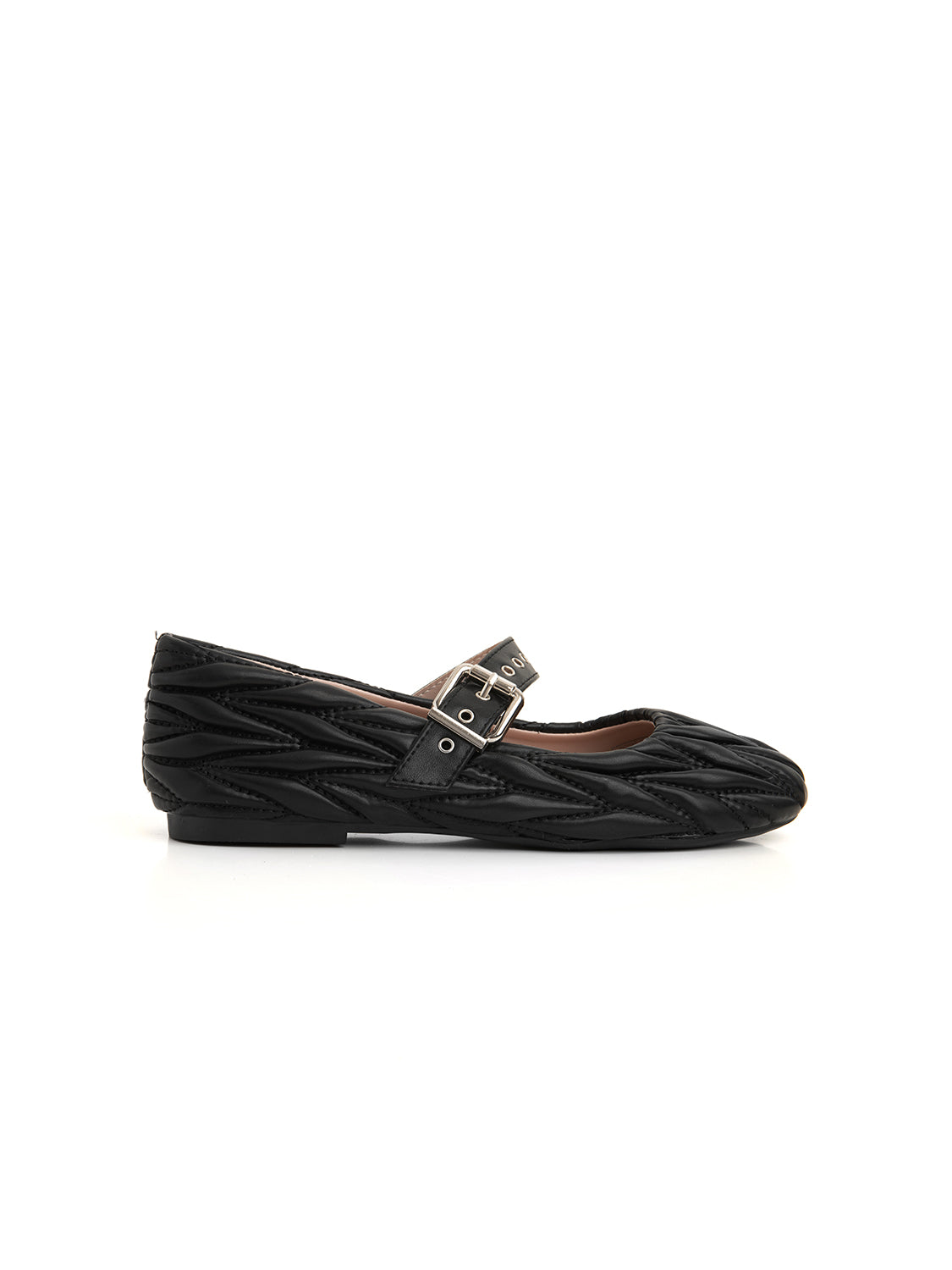 Ballerina bassa trapuntata con fibbia - NERO