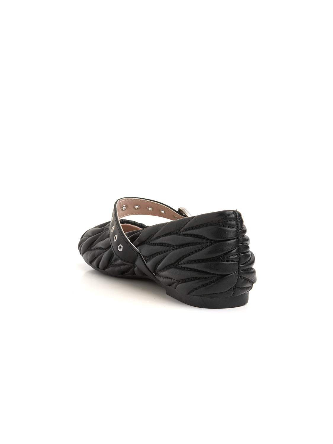 Ballerina bassa trapuntata con fibbia - NERO