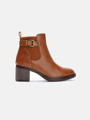 Heel 6 ankle boot with buckle - CAMEL