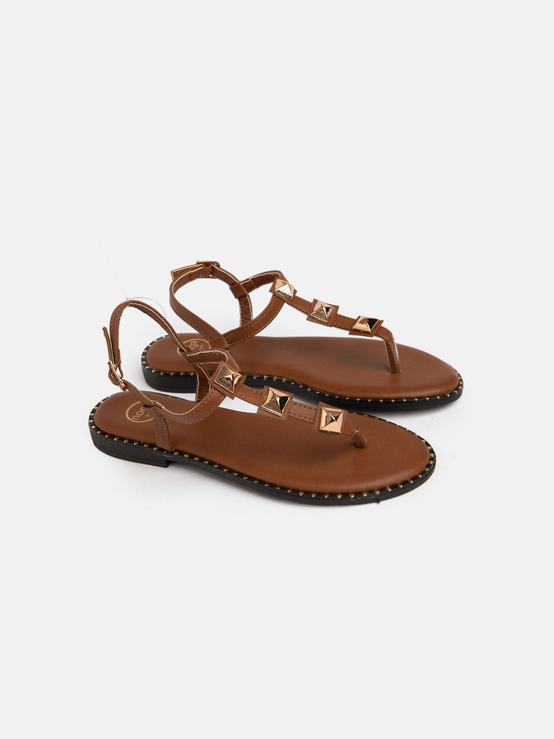 Studded flip flops - BROWN