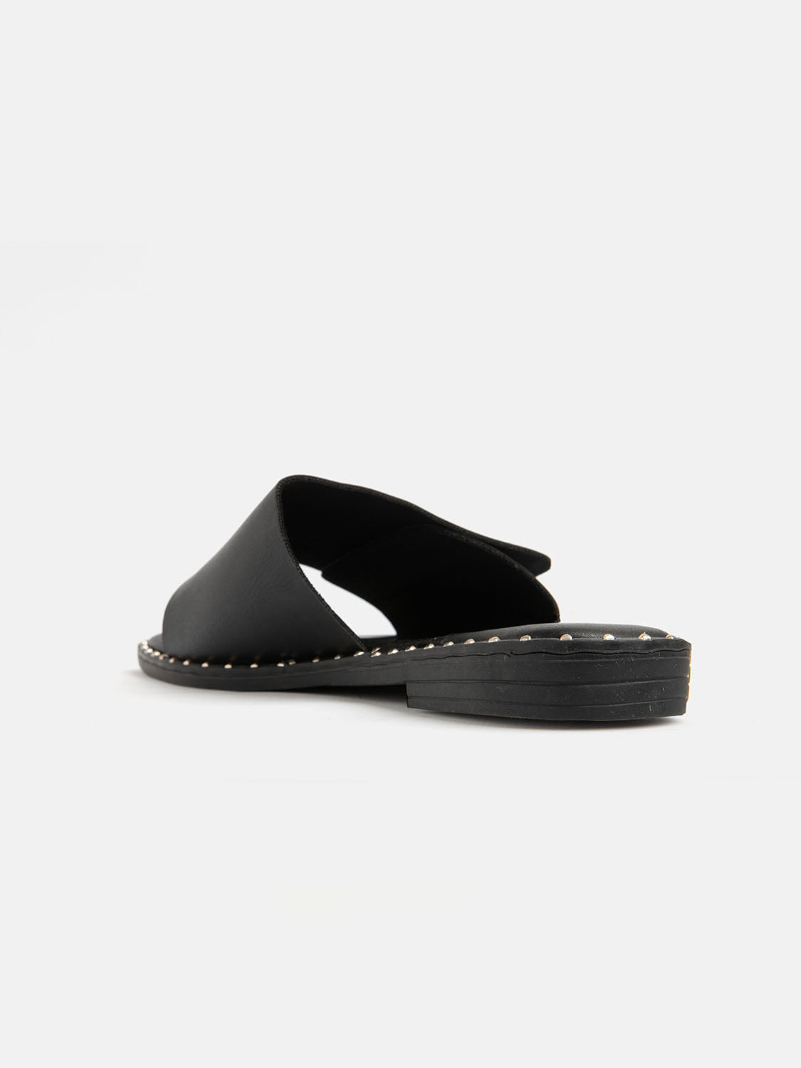 Slipper with edged sole and gold buckle - BLACK