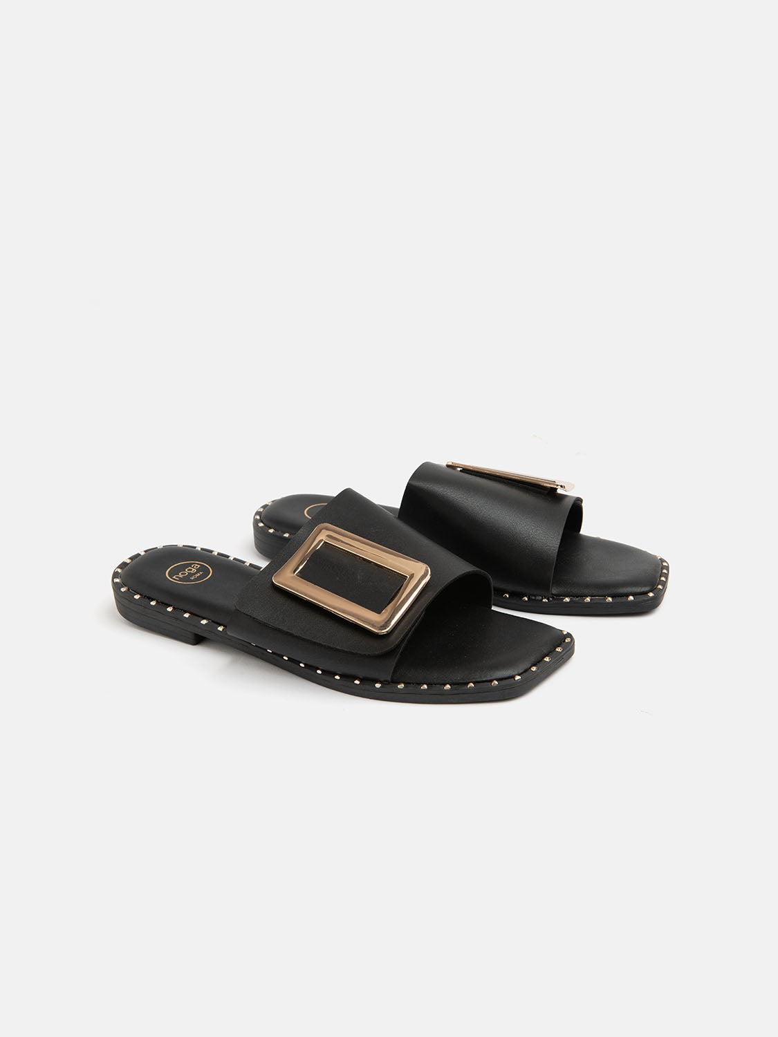 Slipper with edged sole and gold buckle - BLACK