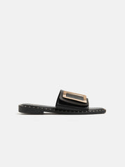 Slipper with edged sole and gold buckle - BLACK