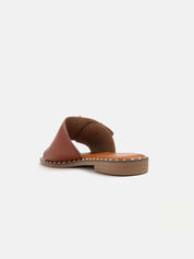 Slipper with edged sole and gold buckle - CAMEL