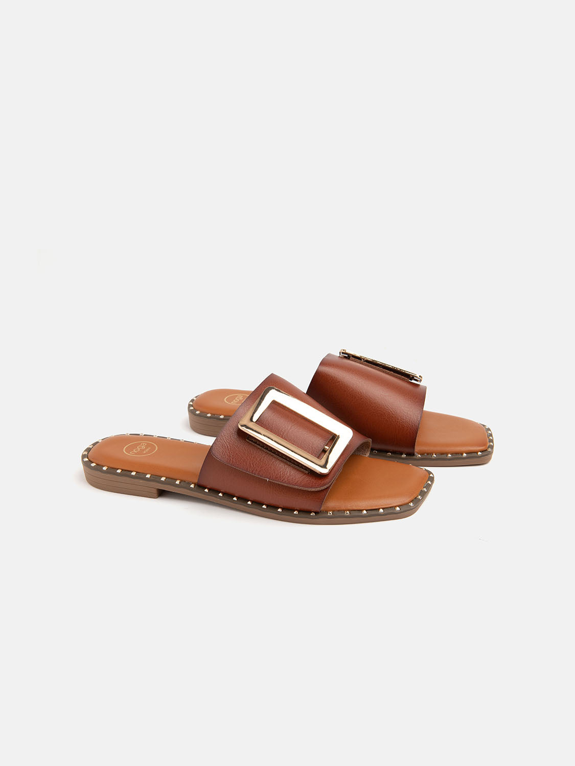 Slipper with edged sole and gold buckle - CAMEL