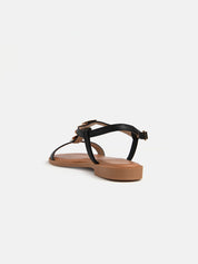 Sandal with gold plates and slim strap - BLACK