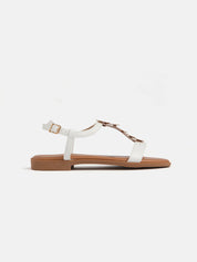 Sandal with gold plates and slim strap - WHITE