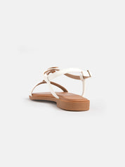 Sandal with gold plates and slim strap - WHITE