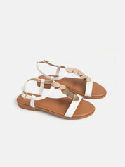 Sandal with gold plates and slim strap - WHITE