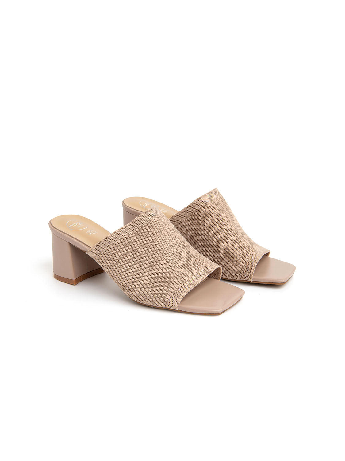 Sabot con fascia in tela e tacco - BEIGE