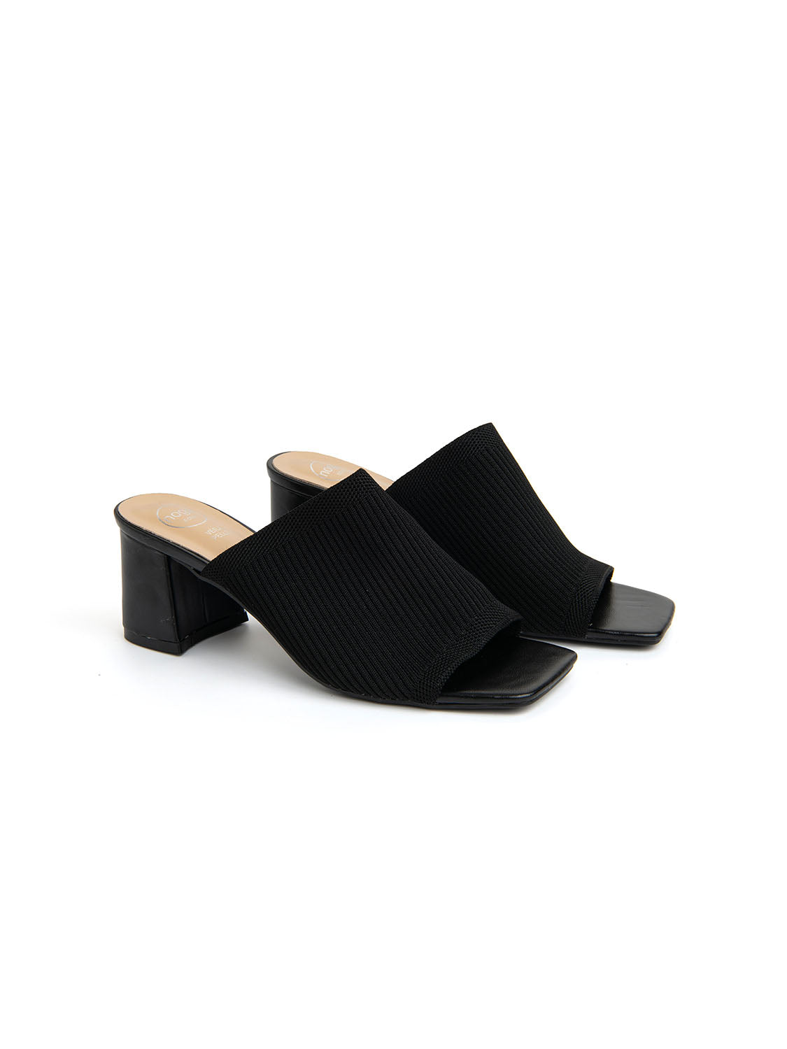 Sabot con fascia in tela e tacco - NERO