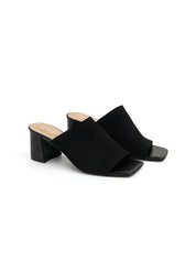 Sabot con fascia in tela e tacco - NERO