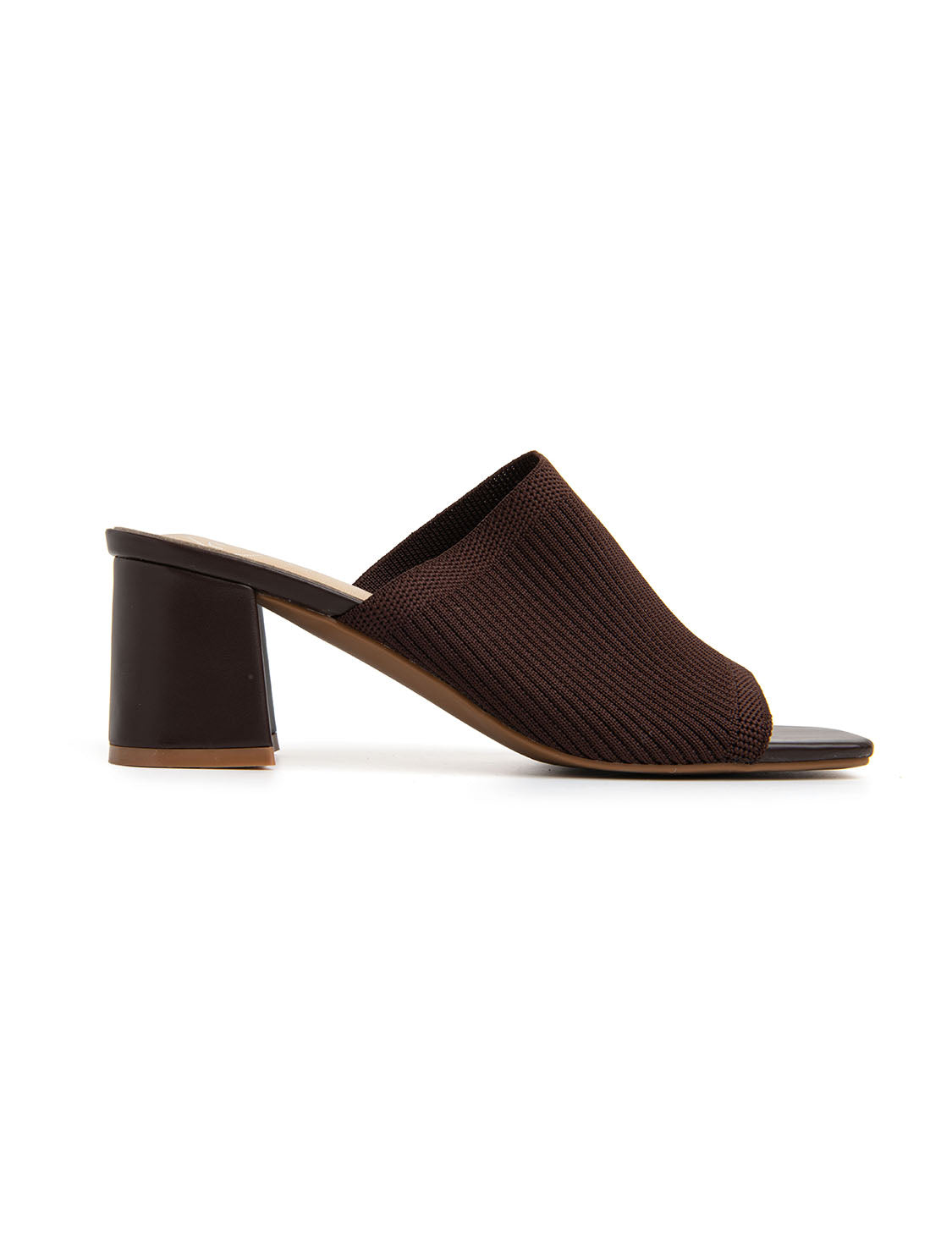 Sabot con fascia in tela e tacco - MARRONE