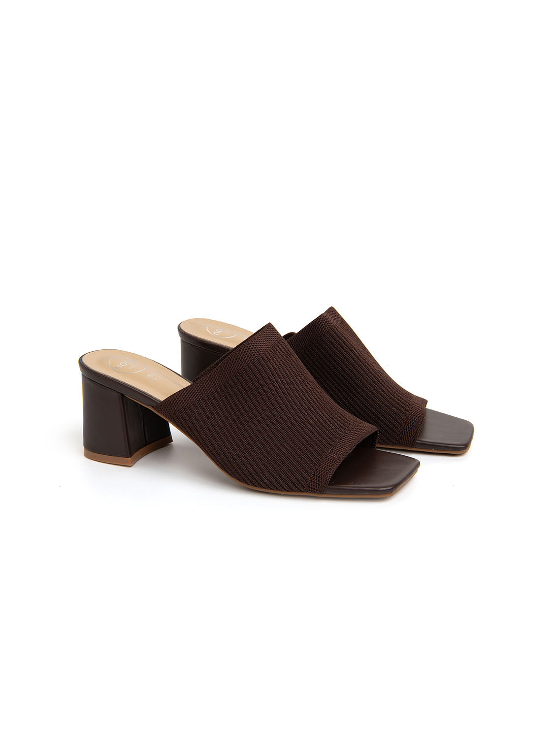 Sabot con fascia in tela e tacco - MARRONE