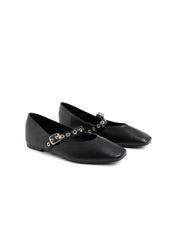 Ballerina with studded strap - BLACK