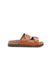Double buckle slipper with cork sole - CAMEL