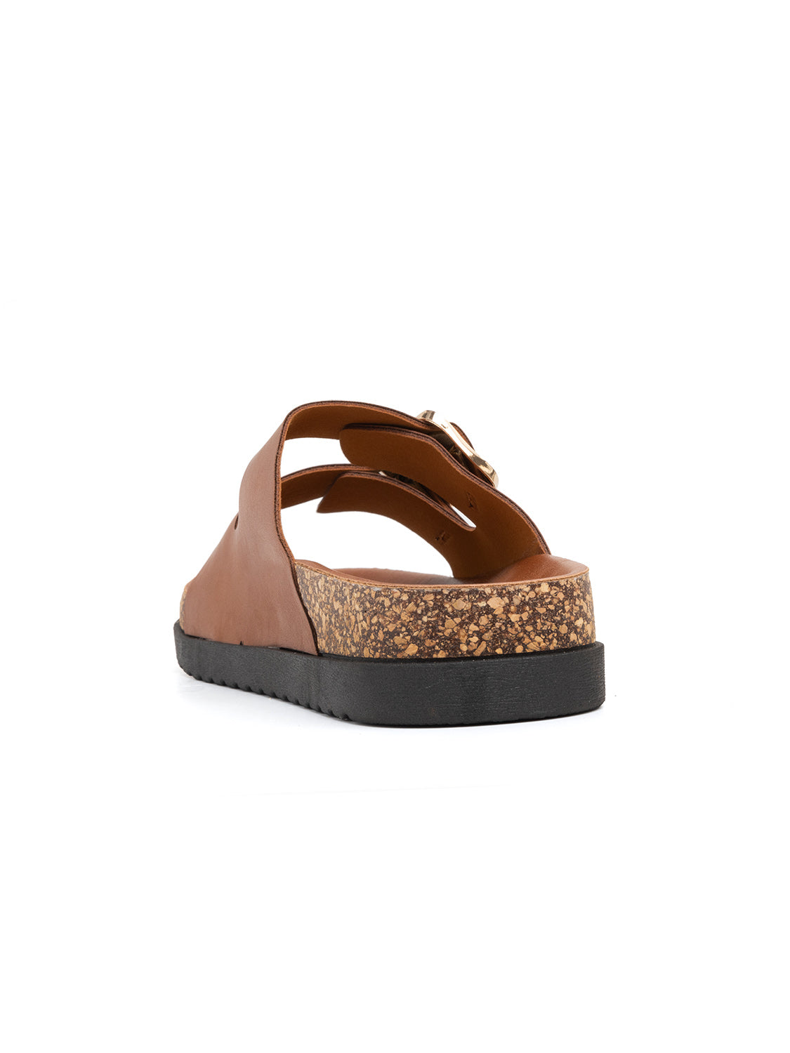 Double buckle slipper with cork sole - CAMEL