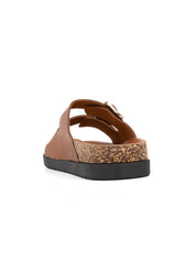 Double buckle slipper with cork sole - CAMEL