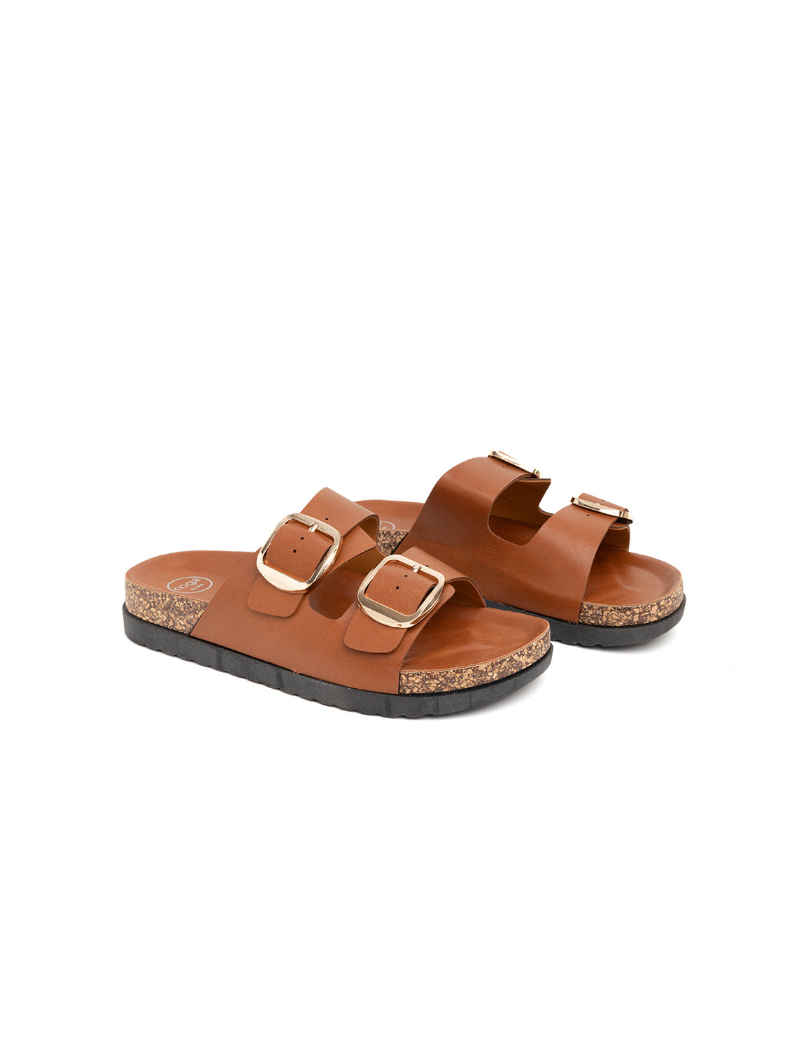 Double buckle slipper with cork sole - CAMEL