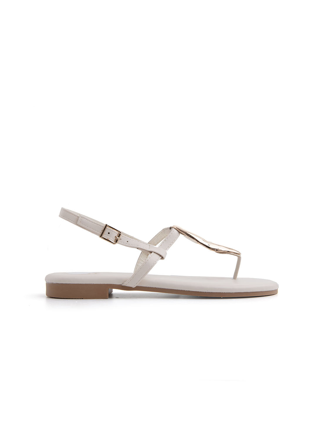 Sandalo infradito con maxi accessorio gold - BEIGE