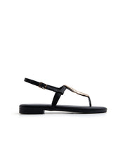 Flip-flop sandal with maxi gold accessory - BLACK