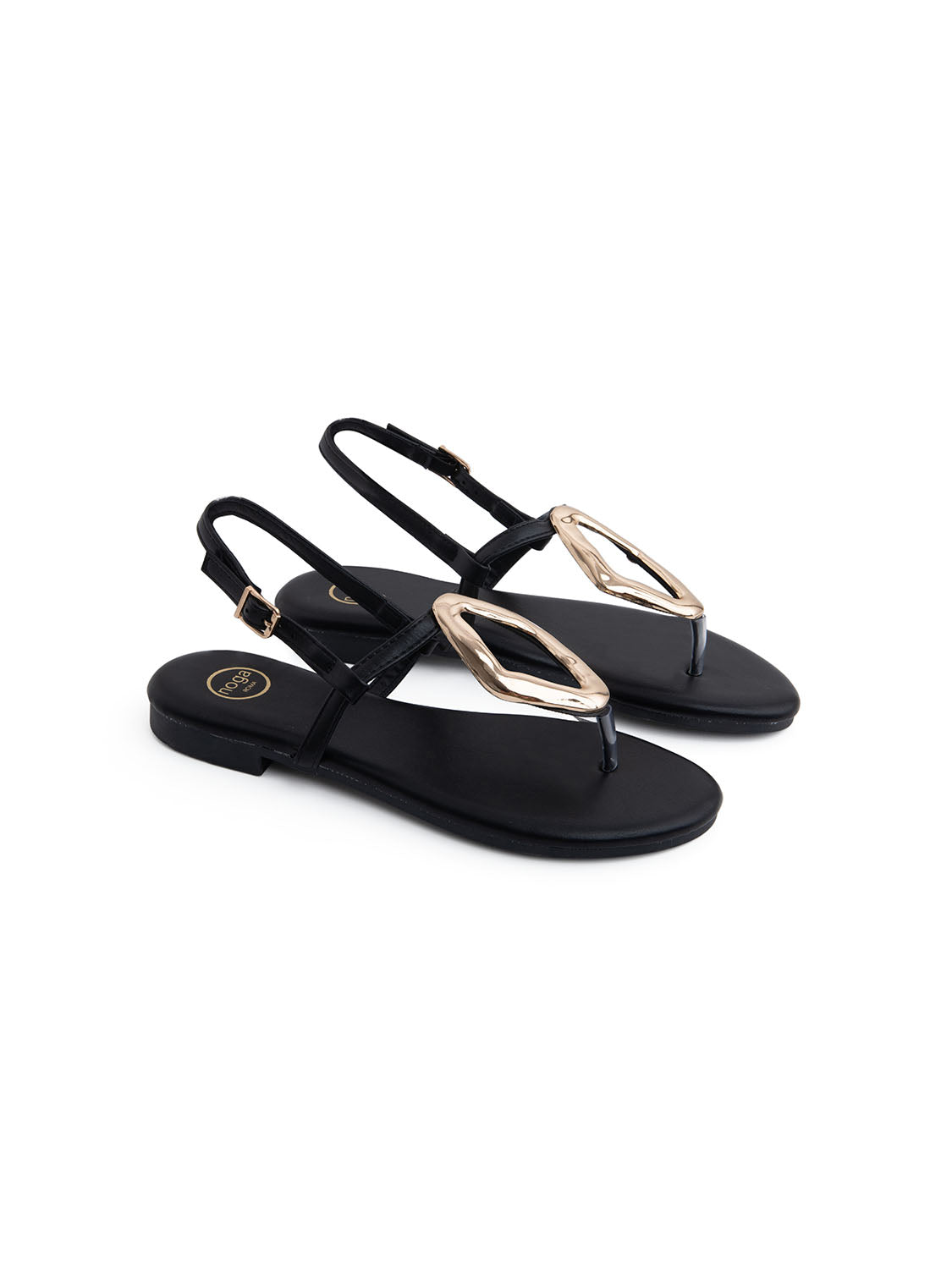 Sandalo infradito con maxi accessorio gold - NERO