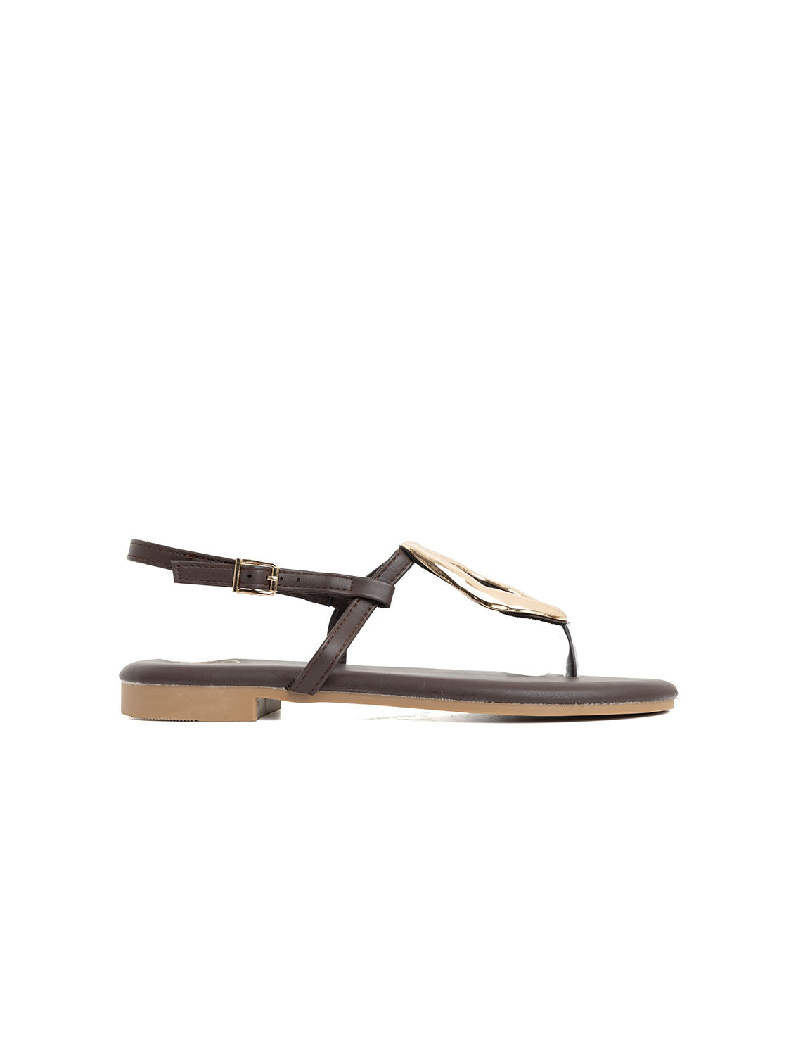 Sandalo infradito con maxi accessorio gold - MARRONE