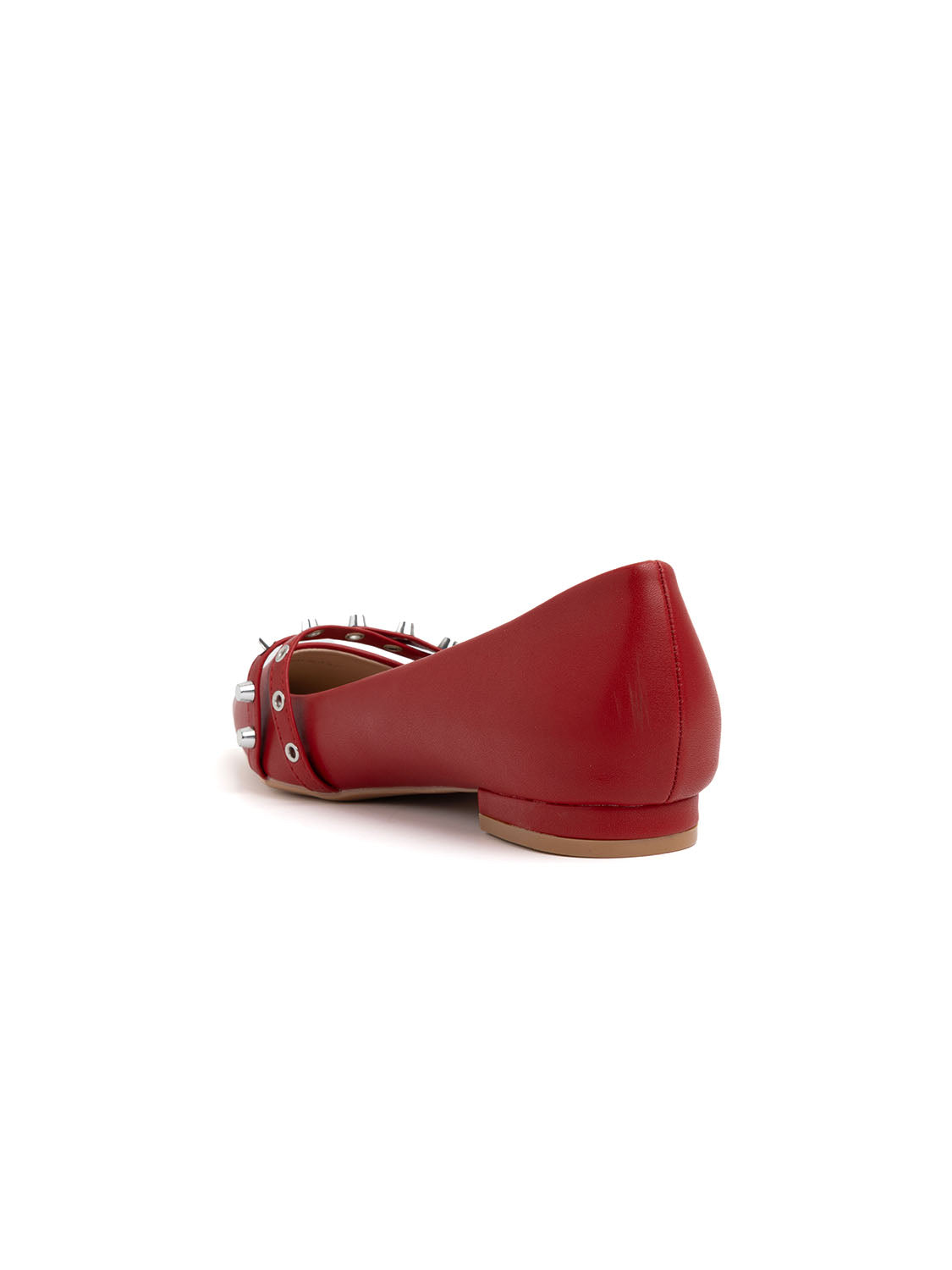 Ballerina con doppio cinturino borchiato - ROSSO