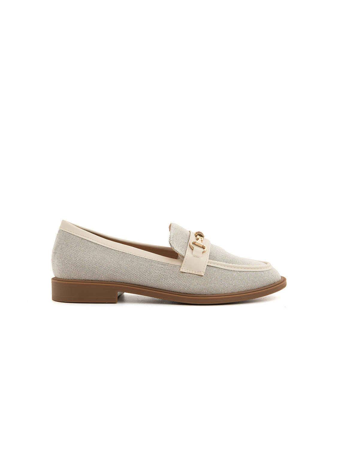 Mocassino bicolore con morsetto oro - BEIGE