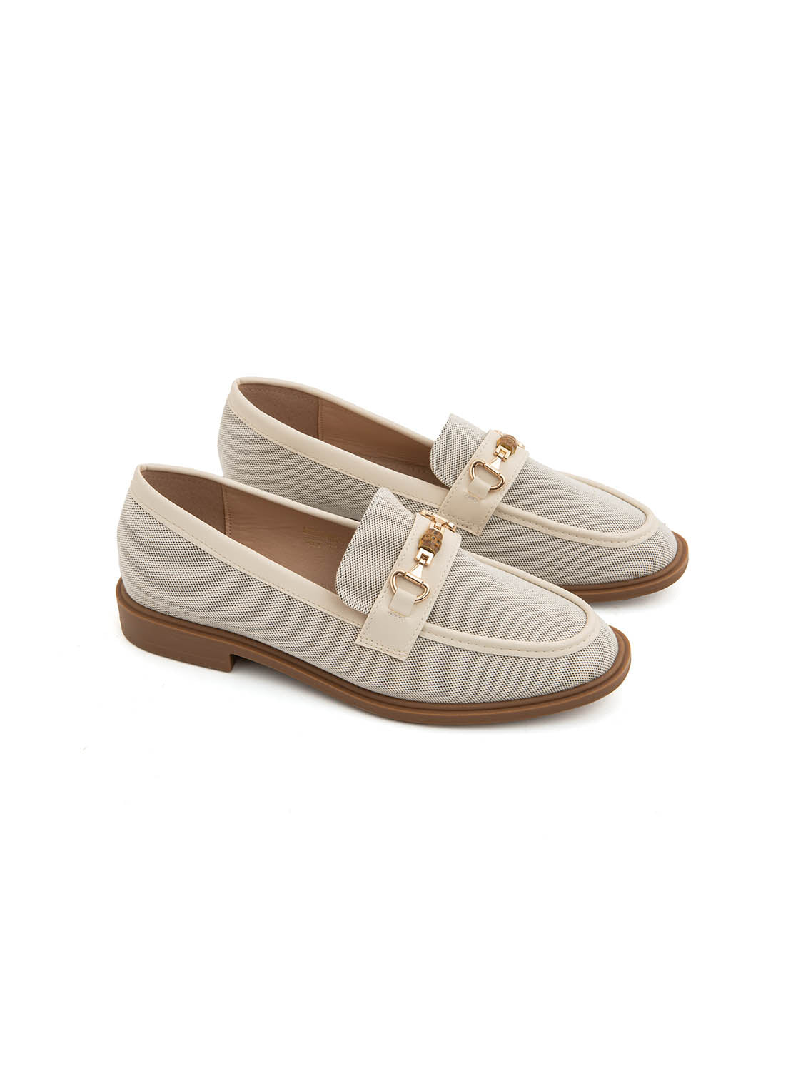 Mocassino bicolore con morsetto oro - BEIGE