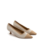 Decolleté a punta bicolore con tacco kitten - BEIGE