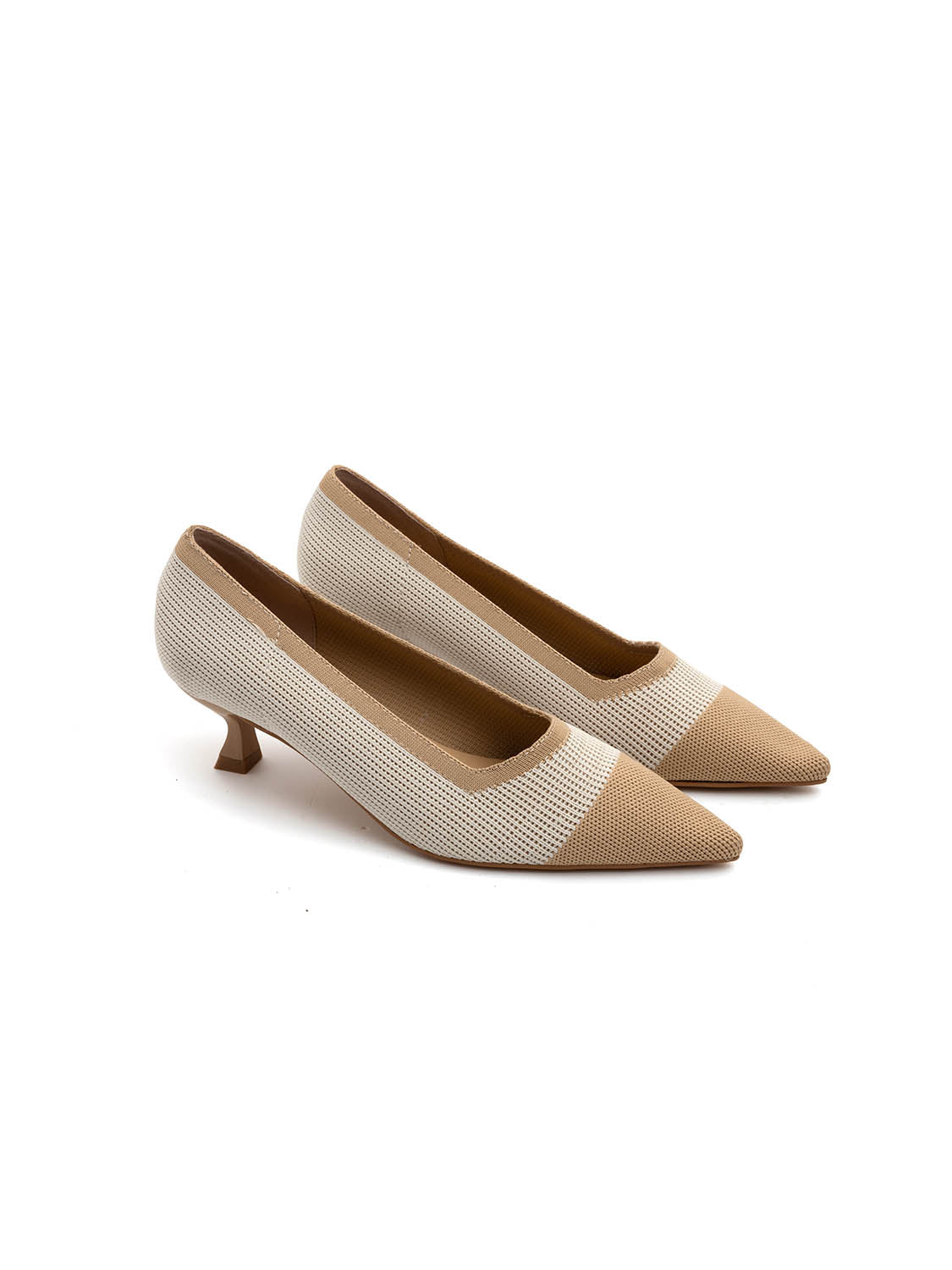 Decolleté a punta bicolore con tacco kitten - BEIGE