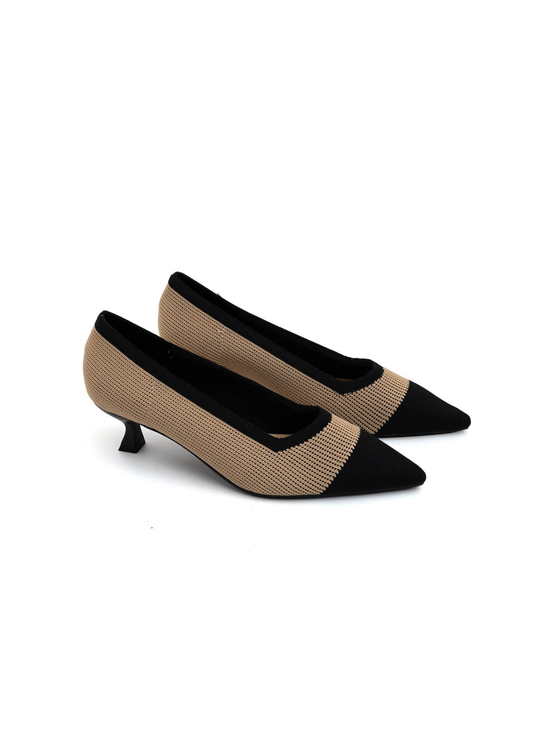 Decolleté a punta bicolore con tacco kitten - KHAKI