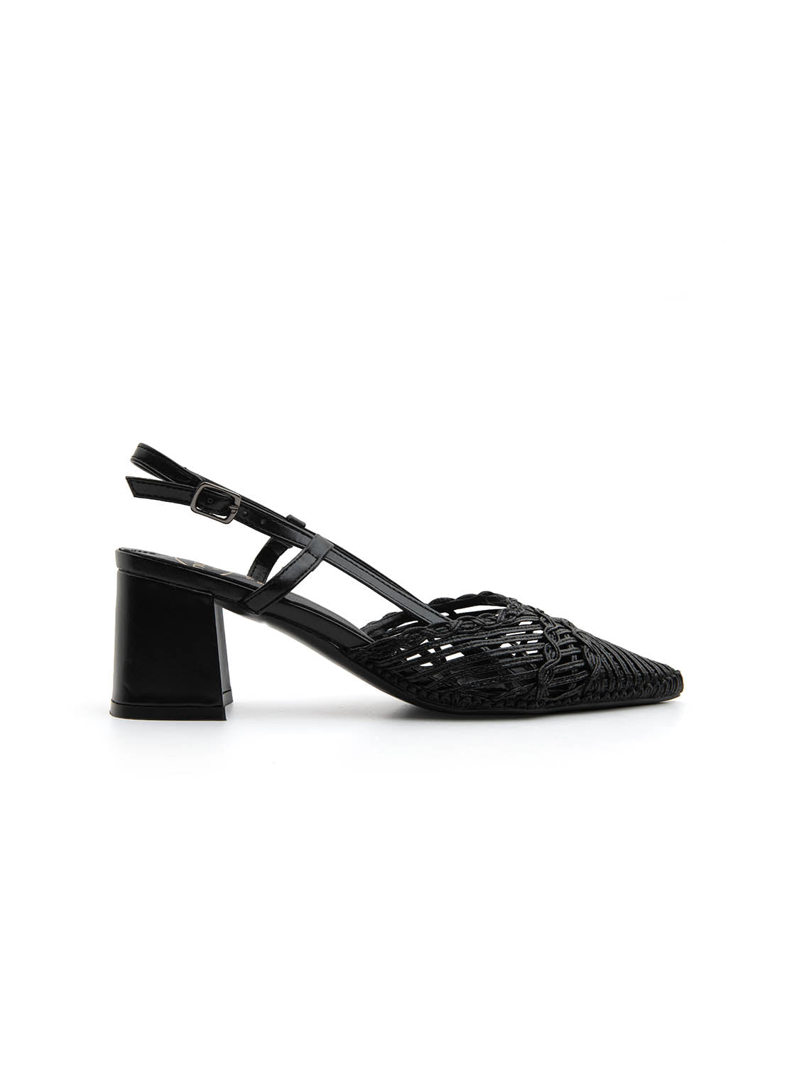 Slingback ricamata con tacco quadrato - NERO